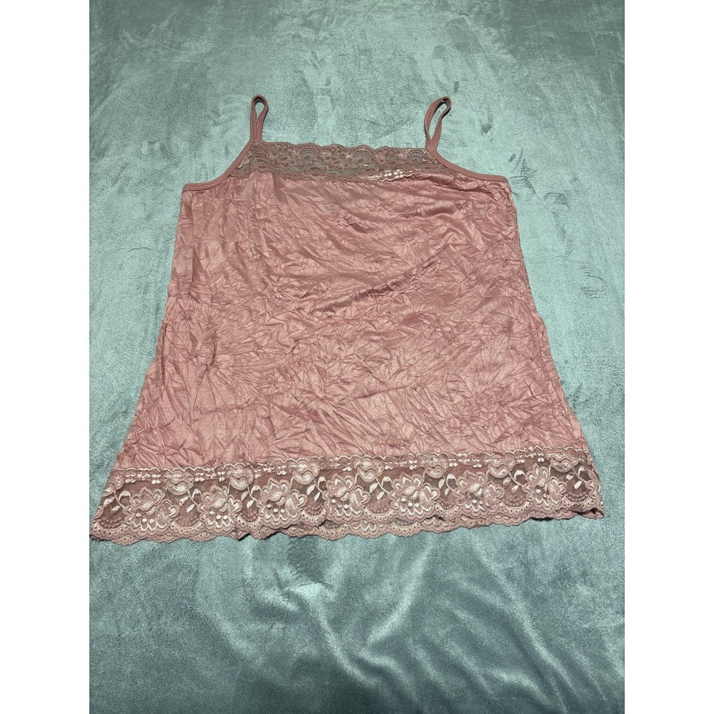 Maurices Camisole Womens SZ 2X Pink Lace Trim Crinkle Glitter Y2K Layer Cami